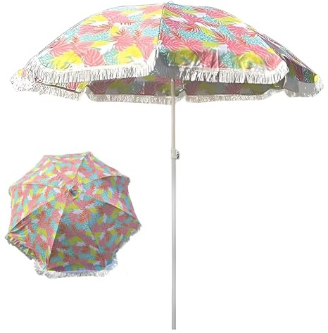 YAVYAV Parasol de Plage en Macramé et Franges pour Extérieur - Protection UV 50+ - Parasol Droit Rond Inclinable - Sac de Transport - pour Cour Patio Piscine Jardin Balcon(B)