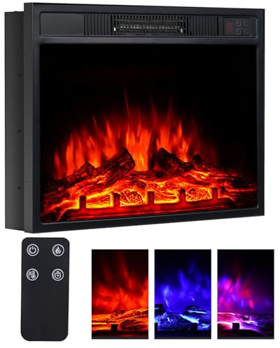 M.C.Haus 58cm/23 Electric Fireplace, 1800W Recessed & Freestanding Fire Heater with 3 Flame Colors & 3 Brightness Levels,Overheat Protection, Realistic Log Flame Effect for Home