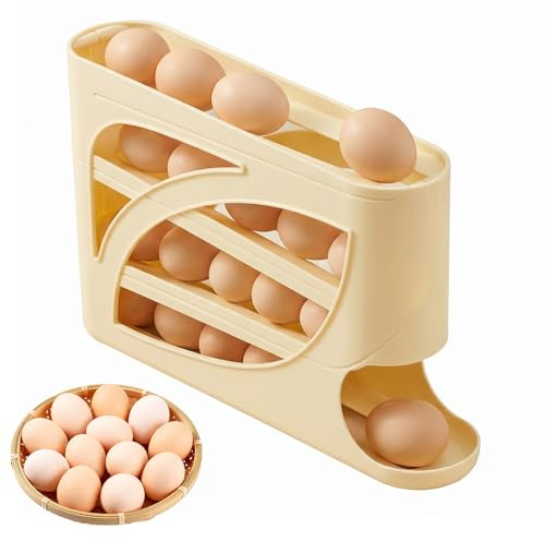 4 Tier Egg Holder Storage Rolling Egg Dispenser Fridge Egg Holder Fridge Space Saving Egg Tray Egg Egg Container Holds 30 Eggs Egg Rack for Kitchen Fridge Storage