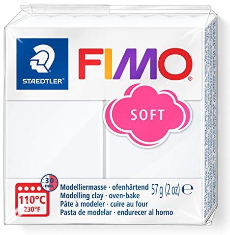 STAEDTLER ofenhärtende Modelliermasse FIMO soft, weiß, 57 g, weich und geschmeidig, für Einsteiger und Hobbykünstler, kompatibel mit FIMO effect und FIMO professional, 8020-0
