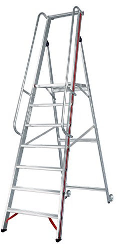 HYMER Plattformleiter mit Kipprollen und langem Handlauf, 8 Stufen, 808108