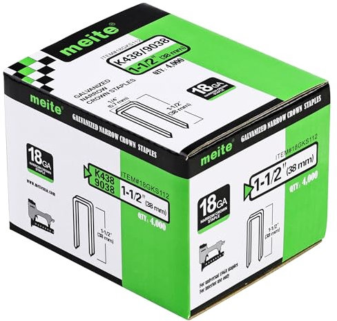 meite Drucklufttacker Klammern 38 mm, 18 Gauge Tackerklammern, 5,7 x 38 mm – 4.000 Stück verzinkte Heavy-Duty Klammern Typ 90 für Polsterarbeiten, geeignet für Drucklufttacker