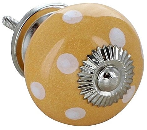 G Decor Jaune céramique Motif à pois Style rétro Shabby Chic (bouton de poignée de porte de placard tiroir Tirage/YW 4502