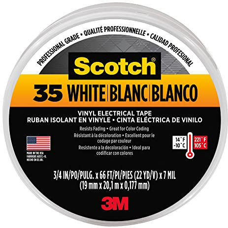 3M Scotch 35 Interior y exterior 20m Vinilo Blanco cinta adhesiva - Cintas adhesivas (Blanco, Vinilo, 20 m, 19 mm)