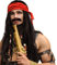 Hatstar Piraten Piratin Perücke Seeräuber mit Bandana und Perlen Karneval und Fasching (Pirat Dunkel Braun/Kopftuch Rot)