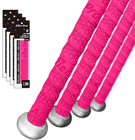 Alien Pros Baseball Griffband (4 Griffe) - 1,1 mm vorgeschnittenes Griffband für EIN professionelles Griffgefühl - Ersatz für den Alten Baseballschlägergriff (4 Griffe, Rosa)
