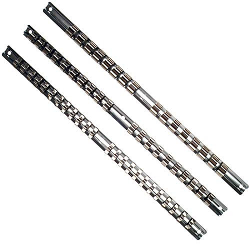 Attachment Rail Set/Terminal Block/Socket Holder/Mounting Strip/Organiser System with 60 Moveable or Movable Clips for 1/4 Inch 3/8 Inch 1/2 Inch Square Socket Spanner Inserts 430 mm