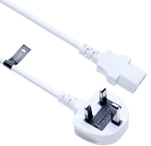 3 Pin Mains Power Lead 3 Prong Plug Cord Kettle Cable Compatible with LG 42LF66 42LF2500 42LF2500-ZA.BEKJLJG 37LG3000 37LG3000-ZA 42LG7000 19LE3300 42CS460 42PX5D 50PT353K (C13 to UK) 3m (White)