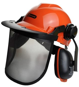 Forst Helm mit Gehörschutz & Visier | Forsthelm mit HDPE-Helmschale & Ratschensystem | Schutzhelm nach EN397, EN352-3, EN1731 | Forstarbeiten, Garten, Holzschnitt