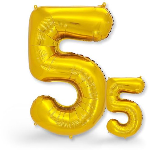 FUNXGO® folienballon 5 gold - 2 Stück -100cm & 38cm- Luftballon Zahl 5-5.geburtstag - Ballon 5 Deko zum Geburtstag, Hochzeit, Jubiläum oder Fest, Party - Ballon 5 gold
