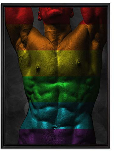 Pixxprint Sixpack Body Mann Leinwandbild 80x60 cm im Bilderahmen, Wandbild, Schattenfugenrahmen, Kein Poster