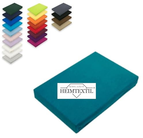 EXKLUSIV HEIMTEXTIL Jersey Spannbettlaken Premium Marke 120 x 200 cm 100% Baumwolle Öko - Tex Zertifiziert, Markenqualität, Matratzenhöhe bis 25 cm, Petrol