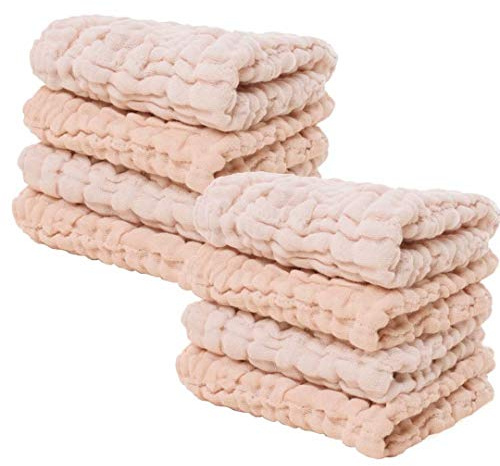 8 PCS Baby Musselin Handtücher, sechsschichtige braune Baby-Waschlappen aus Bio-Baumwolle, Taschentuch für Neugeborene für empfindliche Haut, Duschgeschenk, 12 x 12 Zoll