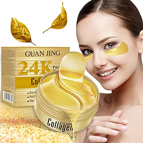 Xnuoyo Eye Pads 24K Pure Gold Collagen Anti-Ageing Pads Anti-Wrinkle Hyaluronic Acid Under Eye Patches for Eyes Swelling Deep Hydration Relieves Dark Circles 60 Pieces