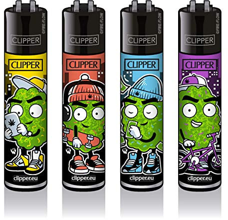Clipper® Feuerzeuge - 4er Sets -neuste Kollektion + 1x Dhobia Gratis Clipper (420 Buddies) LMC116