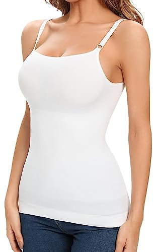 Joyshaper Damen Unterhemd Bauch Weg Camisole Top Figurformendes Trägertop Body Shaper Shaping Hemd Schlank Shirt Nahtlose Spaghettiträger Oberteil, Weiß, XL