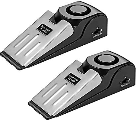 Fuers Door Stop Alarm, 2-Pack Portable Wedge-Shaped Door Security Stopper Alarm with Non-Slip Rubber, 125dB Siren Adjustable Sensitivity Lightweight, Suitable for Home Hotel Intruder Alert Detection