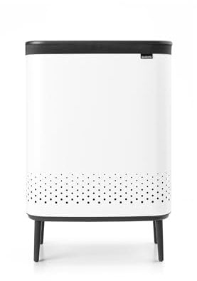 Brabantia - Cubo para la colada Bo Hi 2 x 45 L - Cesto para ropa sucia - 2 compartimentos - Tapa Quick Drop - Funda de algodón extraíble - Portátil e higiénico - Para dormitorio o baño - Blanco