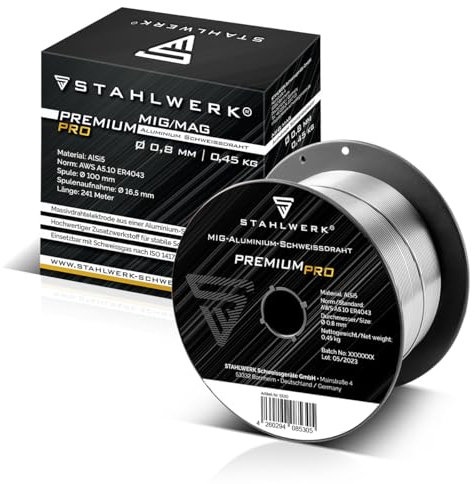 STAHLWERK MIG/MAG Aluminium Schweißdraht Ø 0,8 mm ER4043 (AlSi5) – 0,45 kg D100-Spule, 16 mm Dorn, spritzarm, hochwertige Massivdrahtelektrode zum Schweißen von Aluminium mit Schutzgas