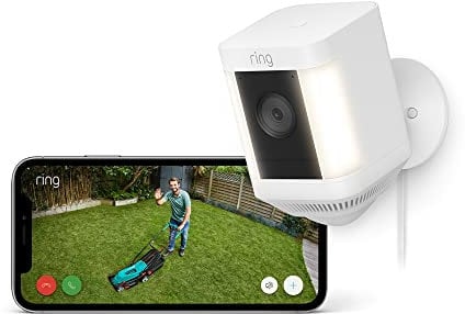 Ring Spotlight Cam Plus Plug-In | Outdoor Security Camera 1080p HD Video, Two-Way Talk, Night Vision, LED Spotlights, Siren, alternative to CCTV system, 30-day free trial of Ring Home