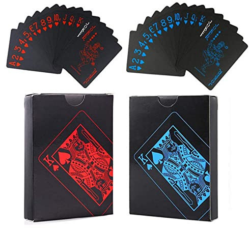 WANGCL 2 Set wasserdichte Pokerkarten, PVC Rot und blau, Spielkarte, Kunststoff, Coole Farbe, magische Tricks Deck-Werkzeug für Familien-Partyspiel