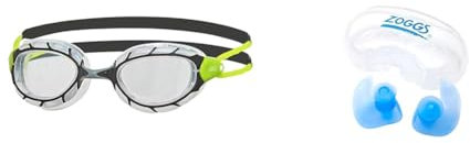 Zoggs Predator, Gafas De Natación Unisex Adulto, Negro/lima/transparente & Aqua Plugz, tapones para los oídos para nadar, tapones para los oídos de silicona reutilizable
