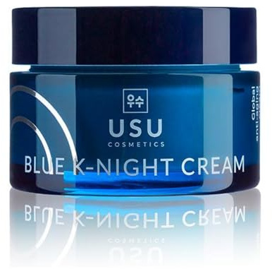Gesichtscreme Anti Aging - Blue K-Night Cream - 50 ml - Hilft bei Anzeichen Vorzeitiger Hautalterung - Enthält Syncronight und Eternal-P - Geeignet für Alle Hauttypen - USU Cosmetics