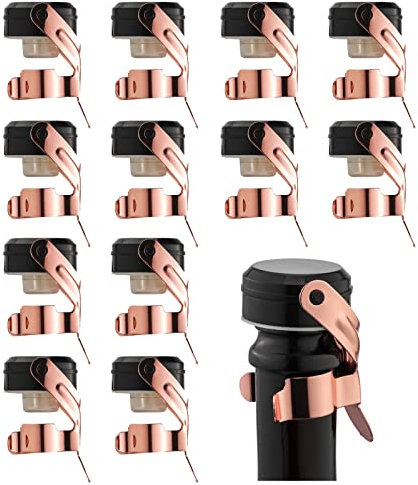 WOTOR Champagne&Wine Bottle Stoppers Stainless Steel with Food Grade Silicone, Leak Proof Keep Fresh Reusable Saver, Cork Suitable for Wine, Champagne, Cava, Prosecco and Sparkling (12 Pack Rosegold)