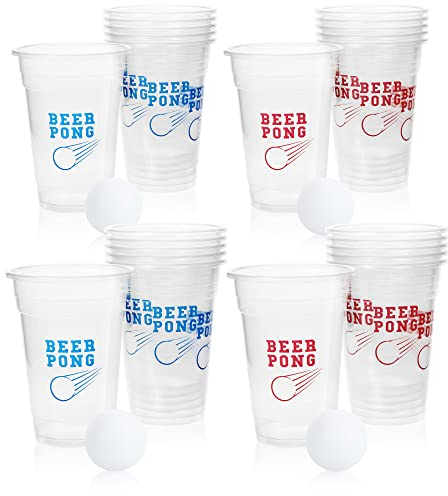 com-four® 28-teiliges Beer Pong Set - Bier Pong Trinkspiel mit 24 Bechern und 4 Bällen - Partyspiel Jungs gegen Mädchen - Bierpong-Becher-Set - Trinkspiel zum Zeitvertreib