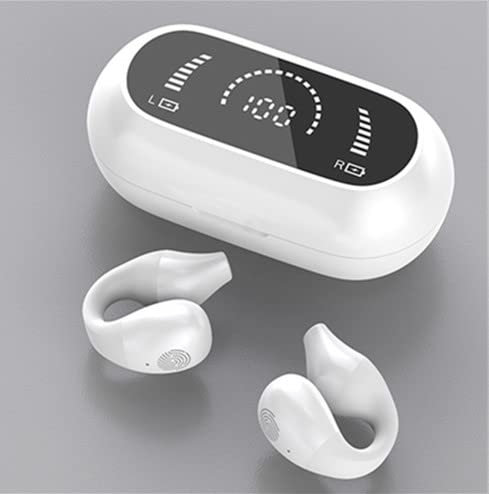 FAFOUR Ear-Clip Headphones Bluetooth 5.3, Painless Wireless Open Ear Clip on Headphone,Waterproof Mini Sport Running Earring Earphone, Noise Cancelling HiFi Quality Long Battery Life (White)
