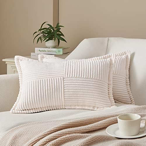 Topfinel Kissenbezug 30x50 Creme 2er Set Kordsamt Kissenbezüge Kissenhülle Sofakissen Couchkissen Dekokissen Kinder Kissen für Wohnzimmer Sofa Schlafzimmer