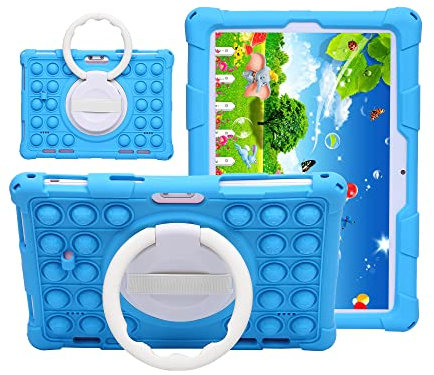 AKNICI 10 Zoll Silikon Hülle für Padgene Q20,YUMKEM,Qimaoo M10 Plus/Q9,Haehne,ACEPAD A130/A145,Veidoo T12,Winsing,TOSCiDO T22/M863,VASOUN M30,TYD-109/108,360 Drehbarer Ständer Schultergurt, Himmelblau