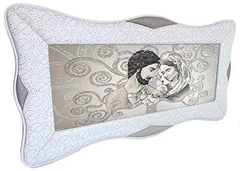 Quadro Sacra Famiglia Cornice Albero stilizzato Rondine in Ecopelle Bianca, Arredo soggiorno salotto camera da letto cucina ufficio bar ristorante Regalo utili, originali ed economici (90x60)