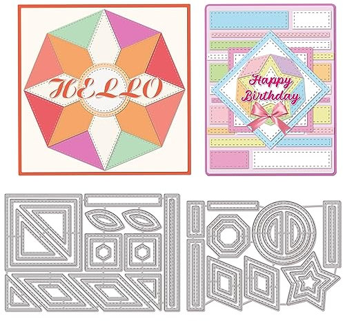 INFUNLY Geometrie-Stanzformen Zum Quilten Metall-Stanzformen Schichtrahmen Quadratische Kreis-Quilt-Karten-Stanzformen Für Kartenherstellung DIY Scrapbooking Alben Dekorative Prägepapier-Stanzformen