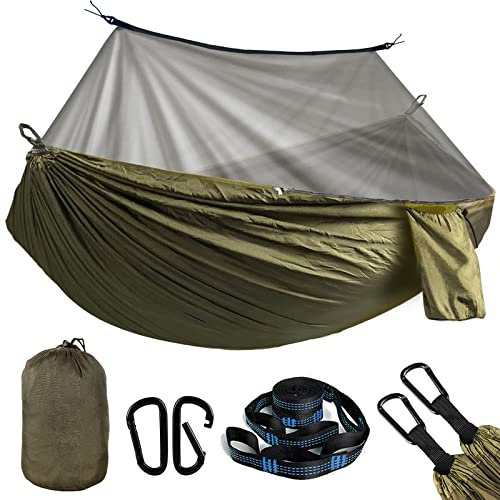 Hängematte mit Moskitonetz und Tarp, Hängematte Outdoor 300kg Traglast, Hängematten Zelt Aufhängung Camping, Moskitonetz Reise Hängematten Gurte Befestigung Biwaksack Zubehör Ultraleicht Set 275×140cm
