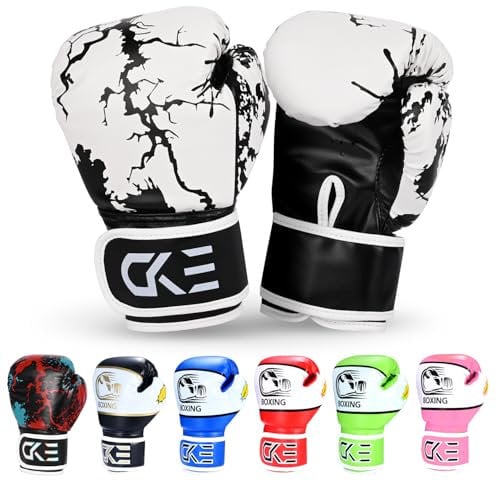 CKE Kinder Boxhandschuhe für Kinder Jungen Mädchen Jungen Jungen Jugendliche Toddlers Alter 5-12 Jahre Trainingshandschuhe für Boxsack Kickboxing Muay Thai (Black&White)