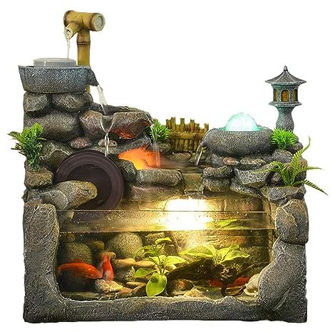 Fuente BebeXi Cascada de Agua Exterior Grande para Interior, Decoración de Pecera, Rocalla, Estanque de Peces, Fuente de Atomización, Color Natural