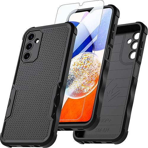 RC1WD Für Samsung Galaxy A14 Hülle, Handyhülle Mit 9H Panzer Schutz Glas Schutzfolie, 360 Grad Rundumschutz Stoßfest Kratzfestes Case Cover Schutzhülle 4G/5G- Schwarz
