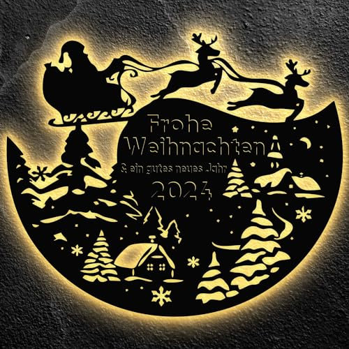 LEON FOLIEN frohe weihnachten und ein gutes neues jahr 2024 Led auf Holz Wanddeko - Weihnachten - Weihnachtsgeschenke - Merry Christmas - Schlummerlicht Nachtlicht Geschenk - Familie - Family