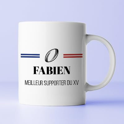 CADEAUX.COM - Tasse Personnalisable Rugby - Mug Bleu Blanc Rouge Rubgy - Rugby Coupe du Monde 2023 - Mug Personnalisé - Tasse à Café - Cadeau Homme - Cadeau Noel