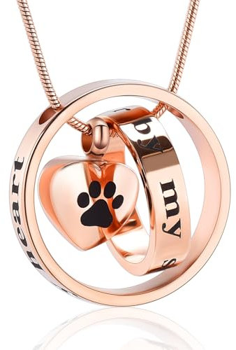 Für immer in meinem Herzen, nicht mehr an meiner Seite Haustier Einäscherung Schmuck für Asche von Hund / Katze Funeral Keepsake Urne Halskette Paw Print Memorial Halskette