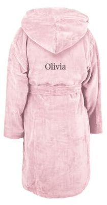 YourSurprise Personalisierter Kinderbademantel mit Namen - Weißer Bademantel für Kinder aus superweichem Frottee mit wunderschön gesticktem Namen (DE/NL/SE/PL, Numerisch, 134, 140, Regular, Rosa)
