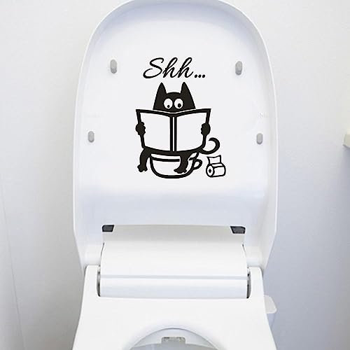 1Pc Black Removable Vinyl Wall Sticker for Toilets Cute Cat Motif, Toilet Accessories