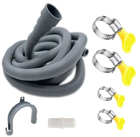 HLMOptimo 6 Feet 12 Feet Universal Washing Machine Drain Hose Flexible Dishwasher Drain Hose Extension Kits Corrugated Washer Hose w/ 1 Adapter 1 Hose Clamps 1 U-Bend Hose Holder (23 feet)