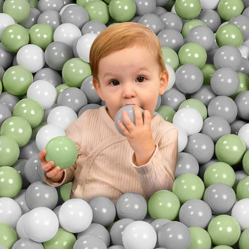 Kiddi Bee Bälle-Set 6cm für Bällebad - Bunte, Sicherheitsgeprüfte Plastikbälle - Perfekt für Baby- & Kinderbällebad - BPA-Frei (Weiss/Grün/Grau, 150)