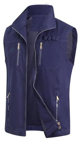 MeiLayM Uomo All'aperto Gilet Multi-Tasca Cotone Gilet da Pesca Leggero Traspirante Giubbotti Gilet vintage Casual Sport Giubbino Senza Maniche Caccia FotografiBlu,4XL