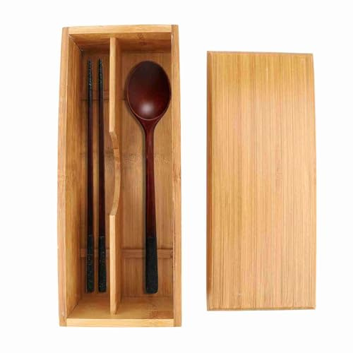SEAFRONT Drawer Organizer Chopstick Storage Box Container Tableware Spoon Case Wooden Cutlery Box with Lid 10.6 X 4.3 X 2.5inch