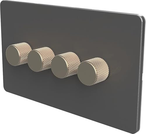 SAMOTECH Zigbee Dimmer Switch No neutral wire required, compatible with Philips Hue, Home Assistant - Grey/Antique Brass 4-Gang Zigbee Dimmer