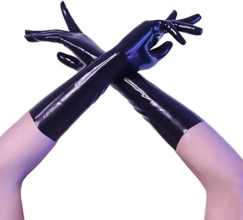 GREEFEI Schwarze Latex kurze Handschuhe,Naturkautschuk Handschuhe Unisex Handarbeit,Maskenball Thema Party Zubehör L