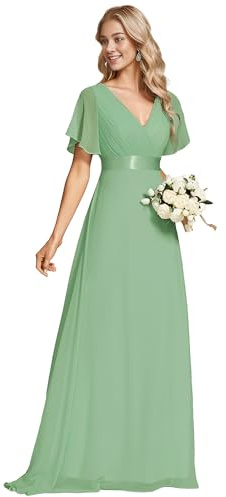 Ever-Pretty Women's Double V-Neck Short Flutter Sleeves Empire Waist Elegant Chiffon Long Evening Dresses 9890